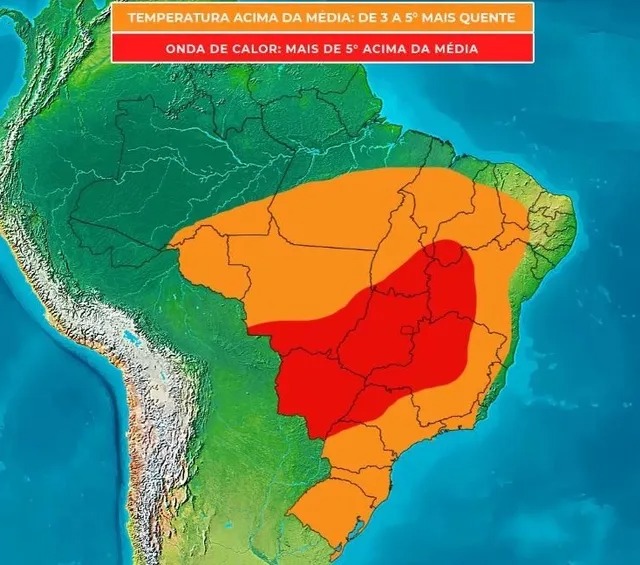 Mapa destaca área de calor mais intenso no Maranhão nos próximos dias