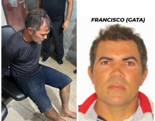 Preso no Tocantins homem apontado como autor de feminicídio na cidade de Praia Norte À esquerda, momento em que o preso foi apresentado na delegacia